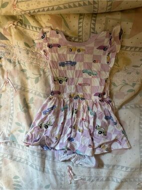 Kyte baby Pink Checkered Car Print Twirl Dress